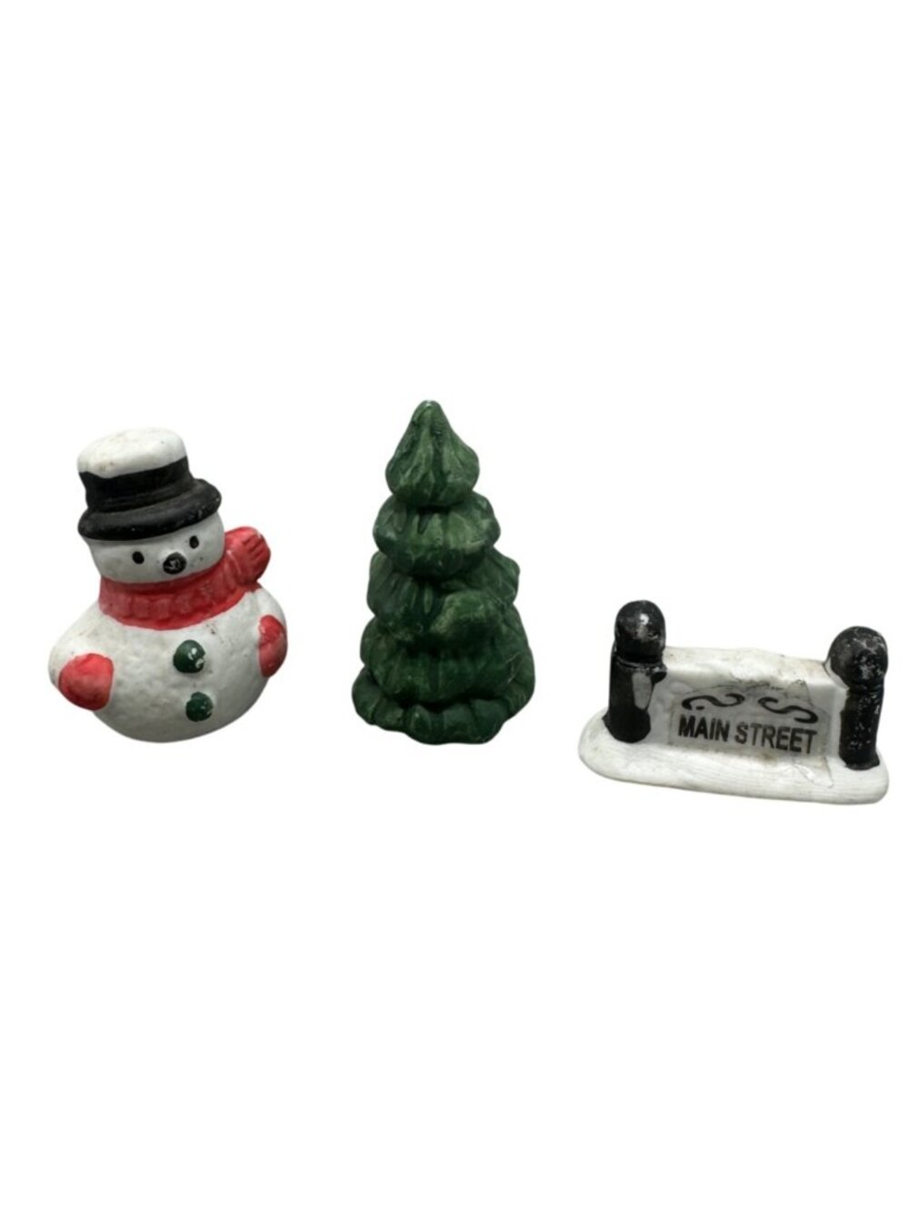 Vintage Hand-Painted Christmas Village Snowman Tree & Main Street Decor Set READ